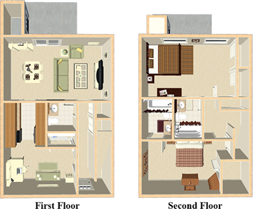 Two bedroom two and a half bath townhome floor plan