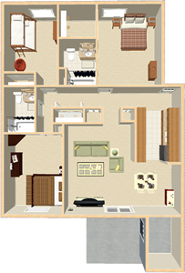 Three bedroom two bathroom floor plan